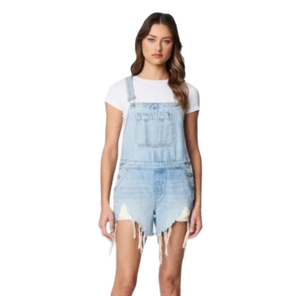Blank NYC Denim Destroyed Overalls Hem Mirror Mirror Light Wash